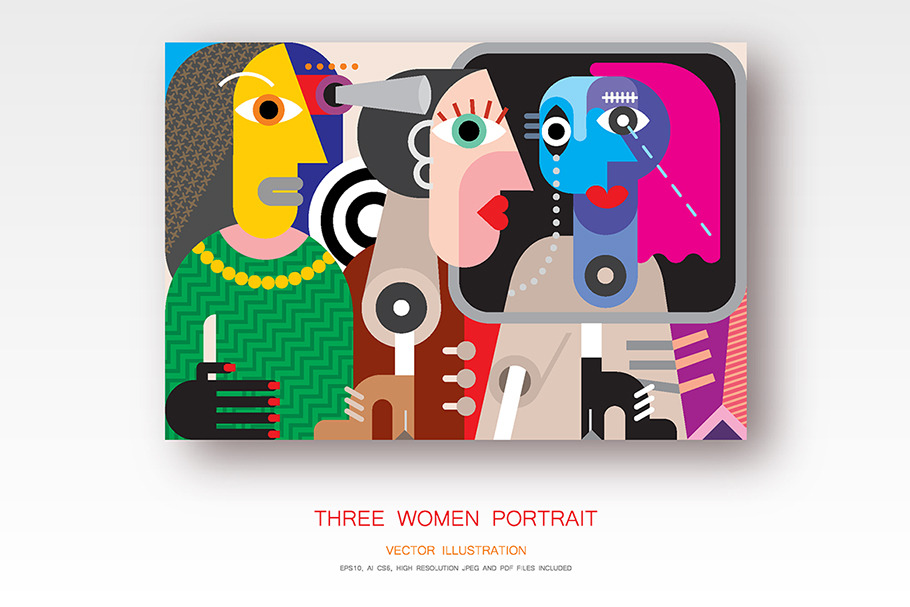 Three women portrait vector artwork in Illustrations - product preview 8