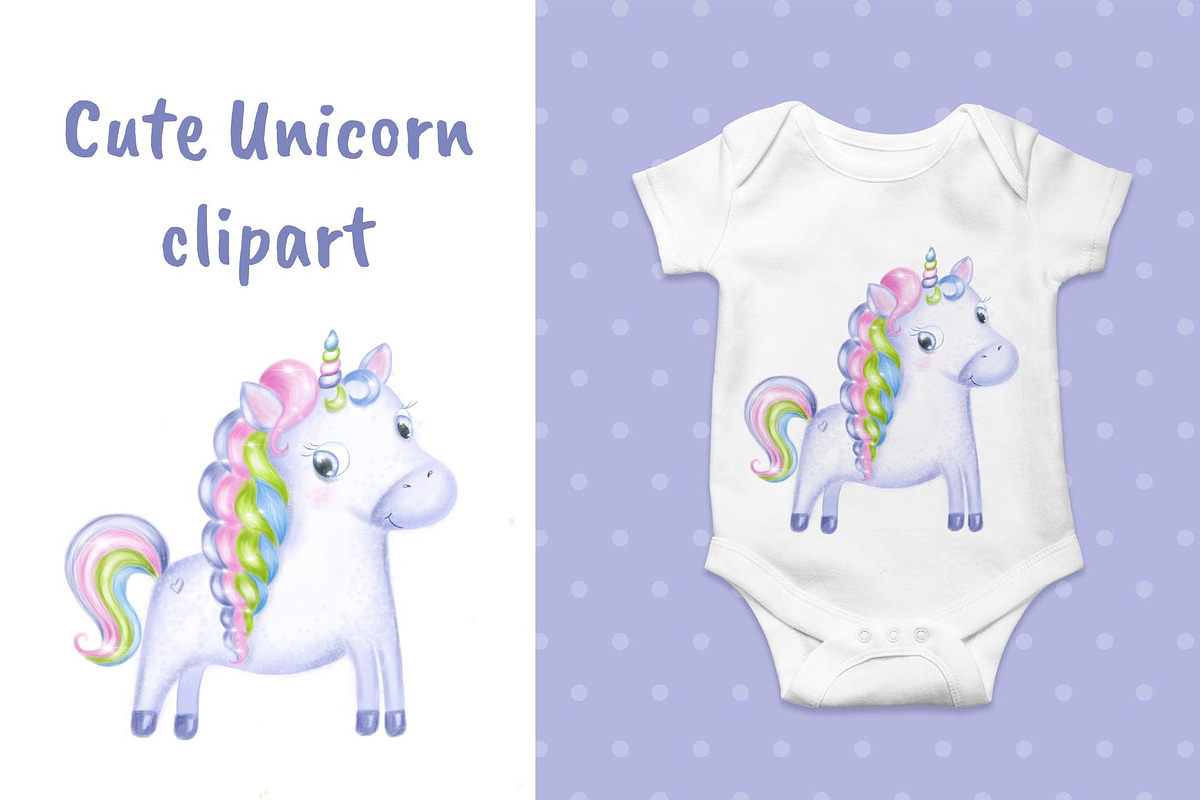 Cute Unicorn clipart, nursery decor in Illustrations - product preview 8