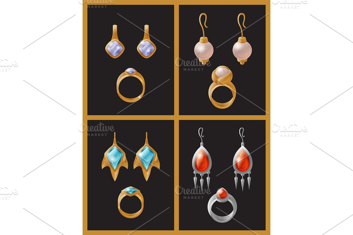 Set of Jewelry Items Golden Earrings in Objects - product preview 8