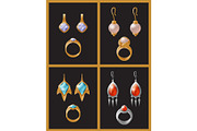 Set of Jewelry Items Golden Earrings