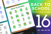 Back To School | 16 Thin Line Icons