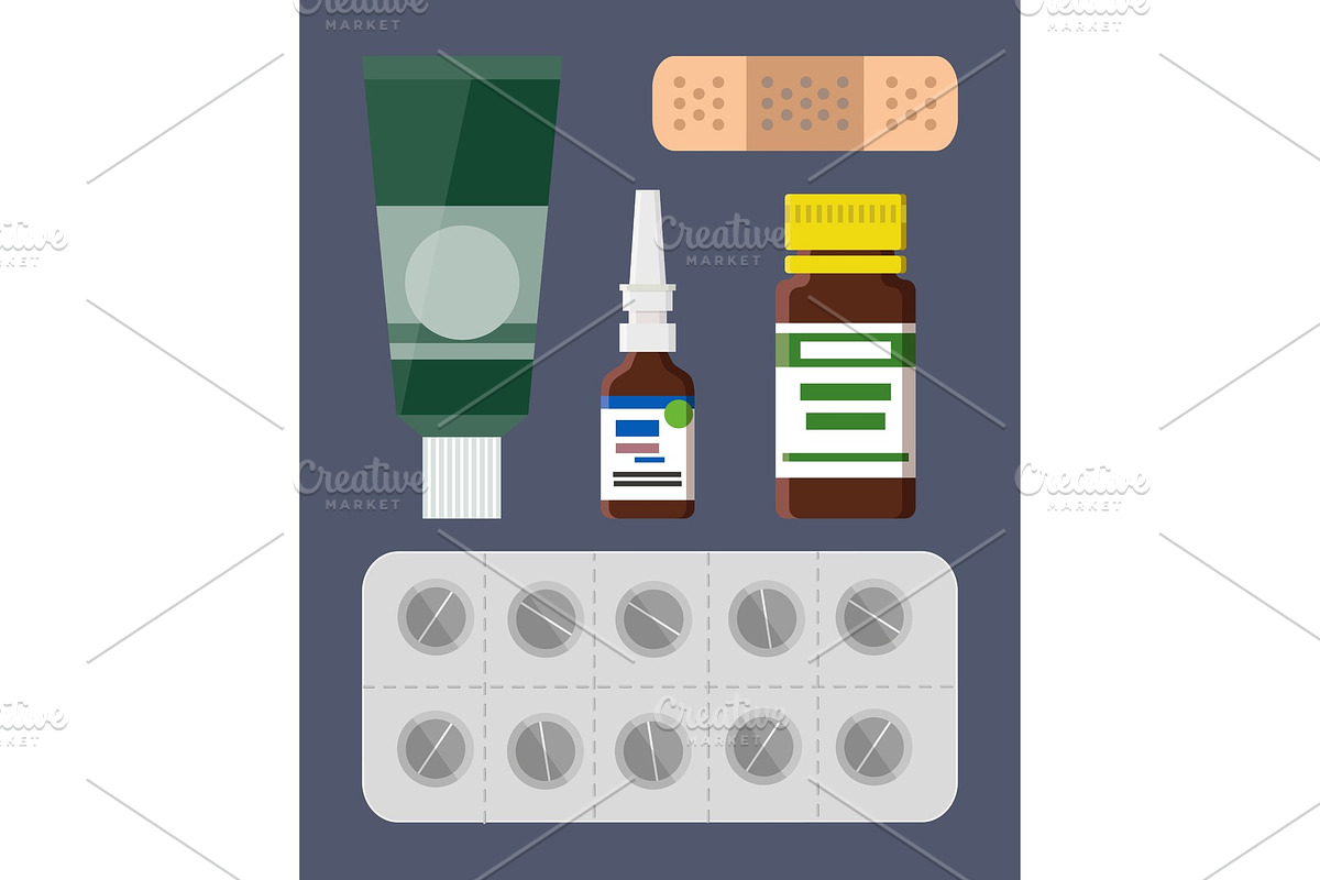 Plaster and Pills Blister Set Vector in Objects - product preview 8