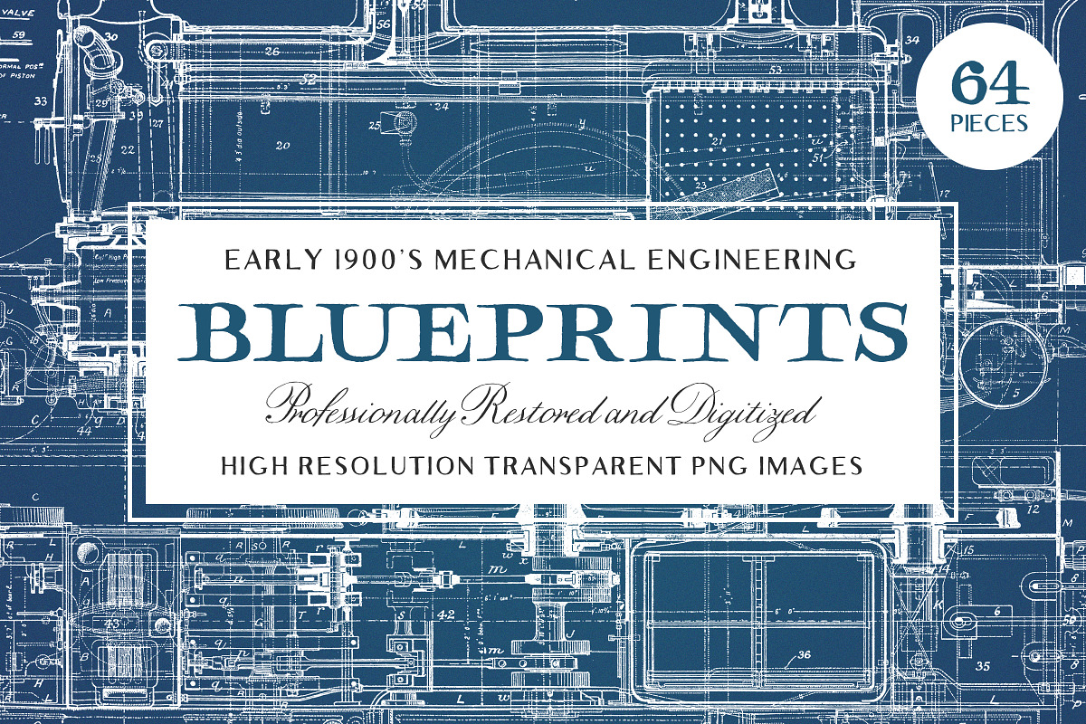 64 Vintage Mechanical Blueprints in Objects - product preview 8