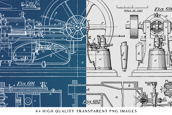 64 Vintage Mechanical Blueprints in Objects - product preview 3