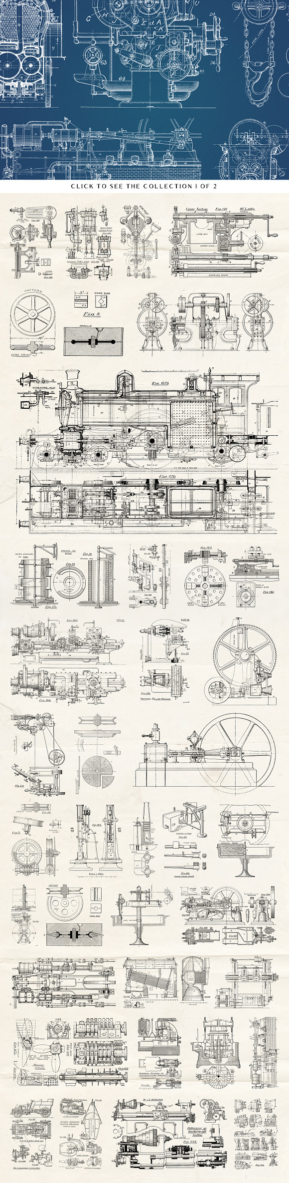 64 Vintage Mechanical Blueprints in Objects - product preview 5