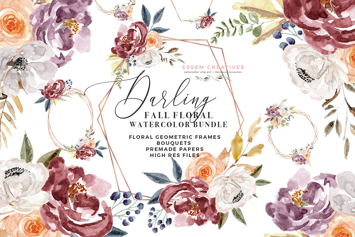 Watercolor Floral Clipart - Burgundy in Illustrations - product preview 8