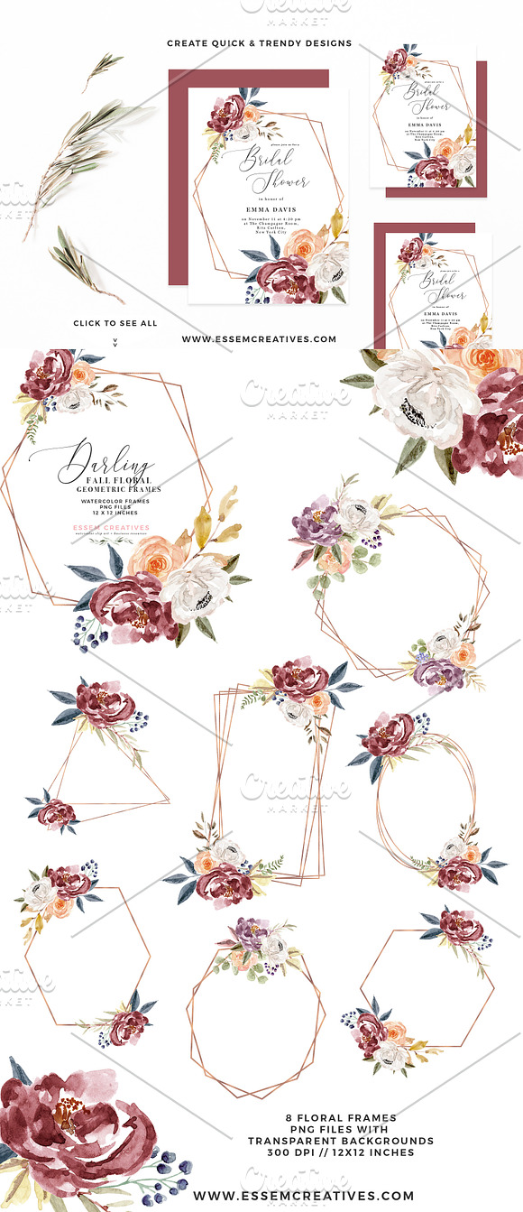 Watercolor Floral Clipart - Burgundy in Illustrations - product preview 1