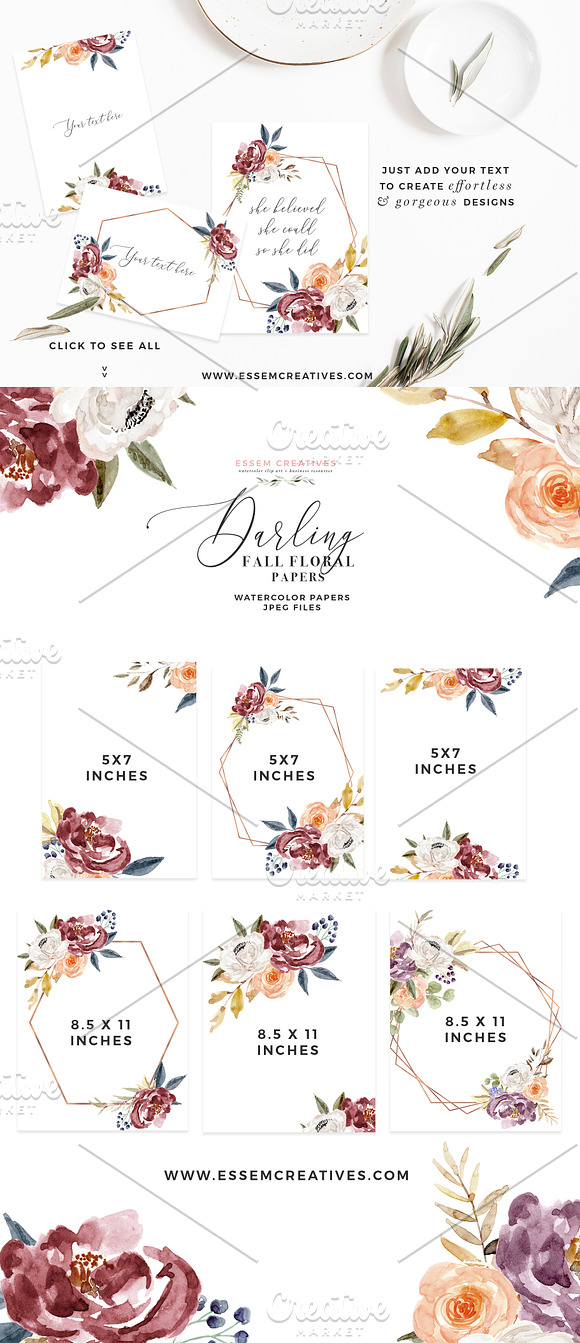 Watercolor Floral Clipart - Burgundy in Illustrations - product preview 3