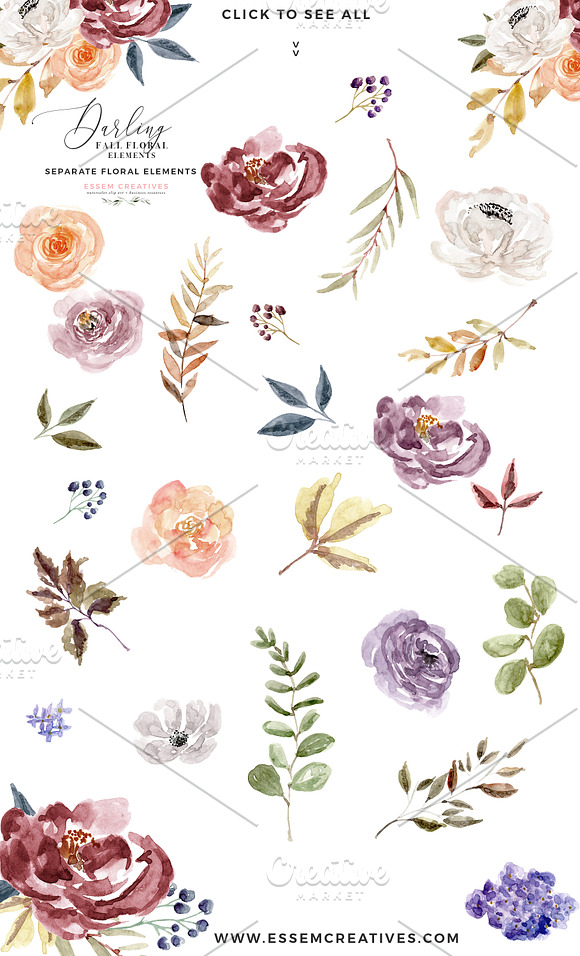 Watercolor Floral Clipart - Burgundy in Illustrations - product preview 4