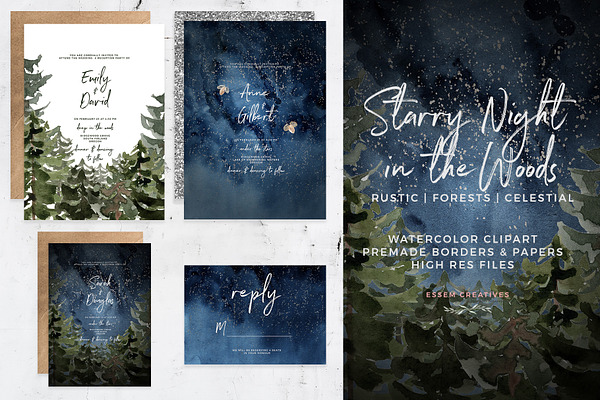 Starry Night Pine Forest Backgrounds