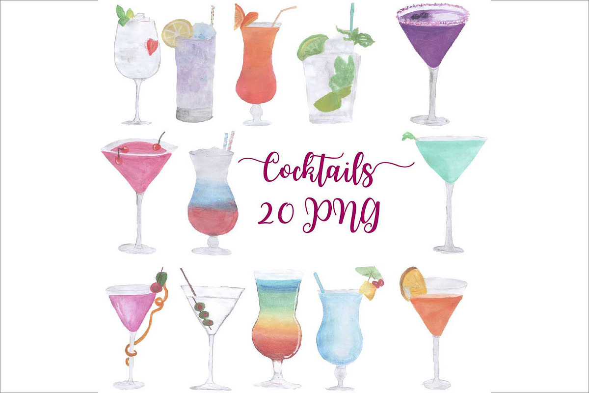 Hand Drawn Watercolor Cocktails in Illustrations - product preview 8