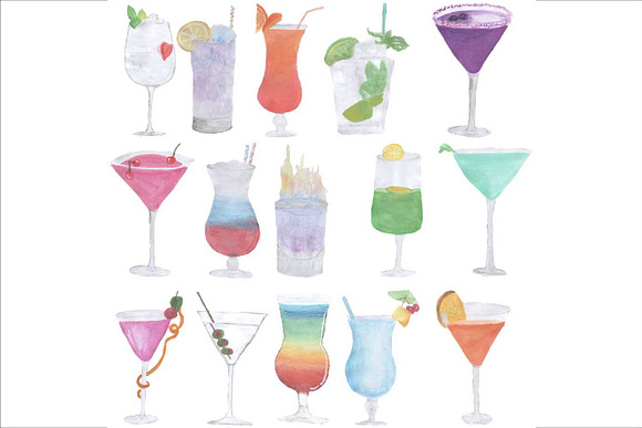 Hand Drawn Watercolor Cocktails in Illustrations - product preview 1