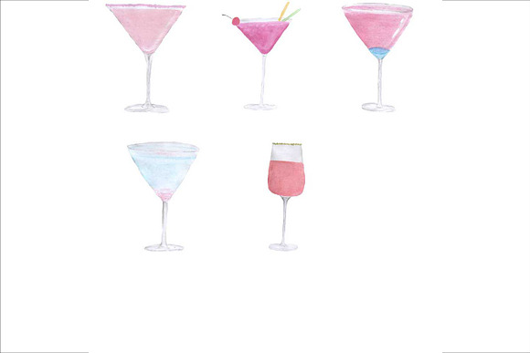 Hand Drawn Watercolor Cocktails in Illustrations - product preview 2