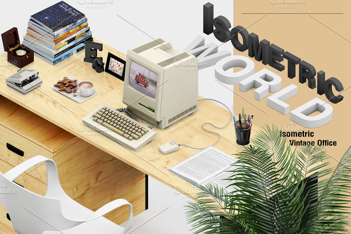 Isometric Vintage Office Mockup in Mobile & Web Mockups - product preview 8