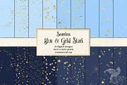 Blue and Gold Stars Digital Paper