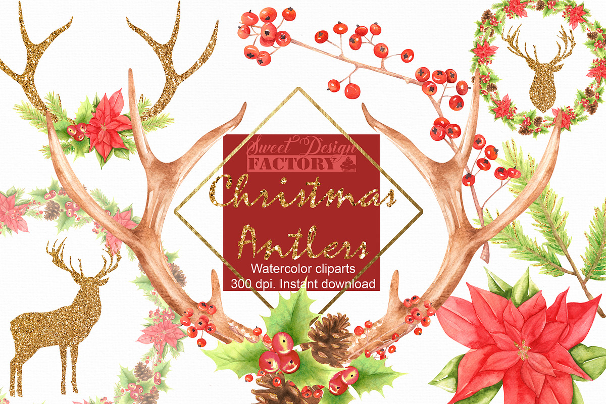 Christmas antlers cliparts in Illustrations - product preview 8