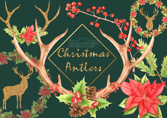 Christmas antlers cliparts in Illustrations - product preview 1