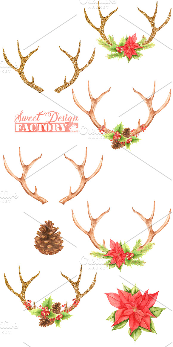 Christmas antlers cliparts in Illustrations - product preview 2