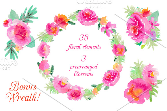 Avonlea Watercolor Flowers Clip Art in Illustrations - product preview 1