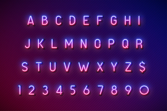 Neon light alphabet multicolored in Display Fonts - product preview 5