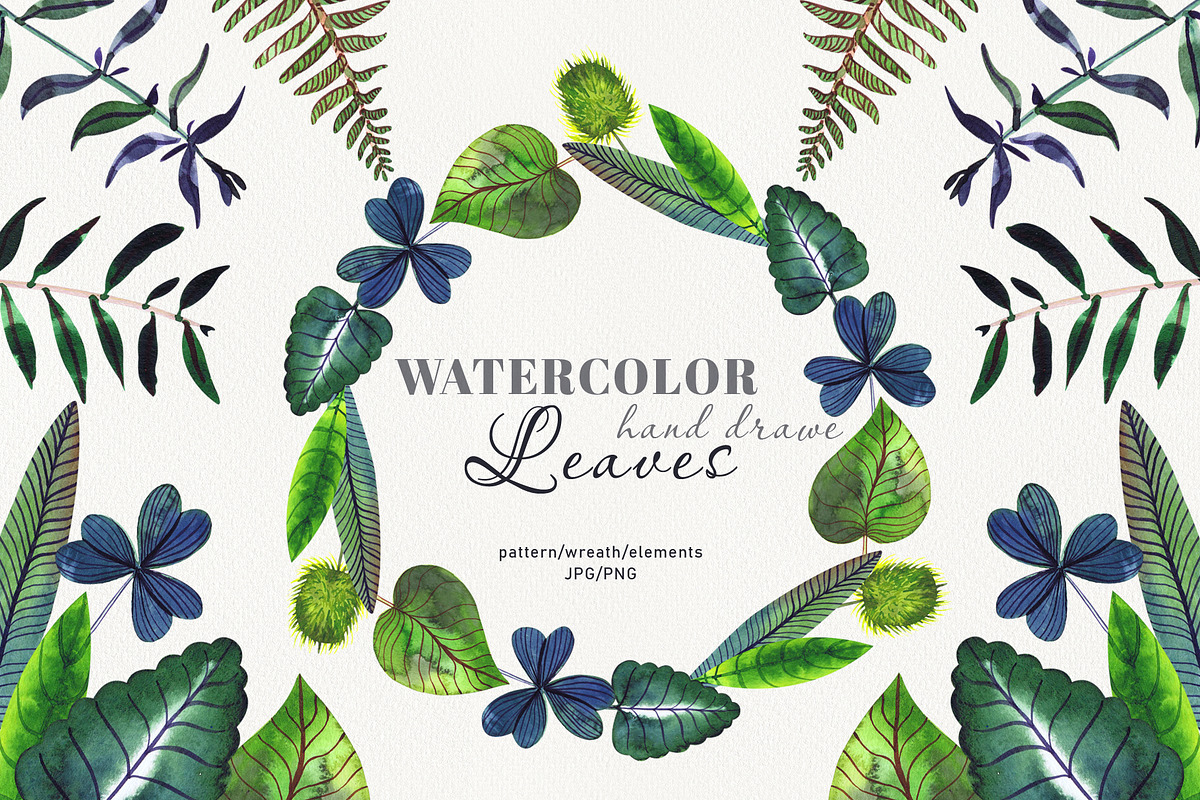 Botanical watercolor leaves set in Illustrations - product preview 8