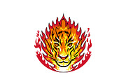 Flaming Tiger Head on Fire Mascot