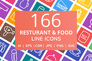 166 Restaurant & Food Line Icons