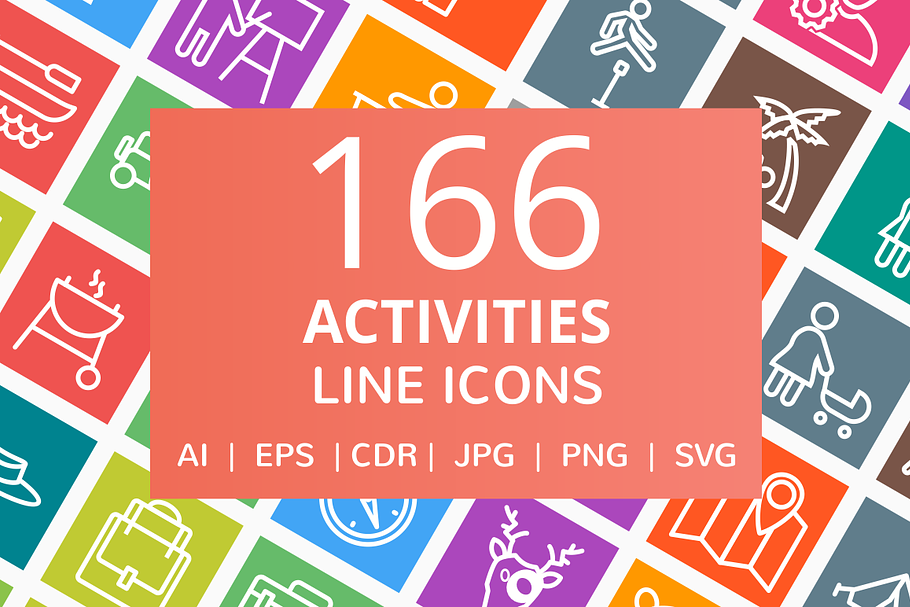 166 Activities Line Icons in Graphics - product preview 8
