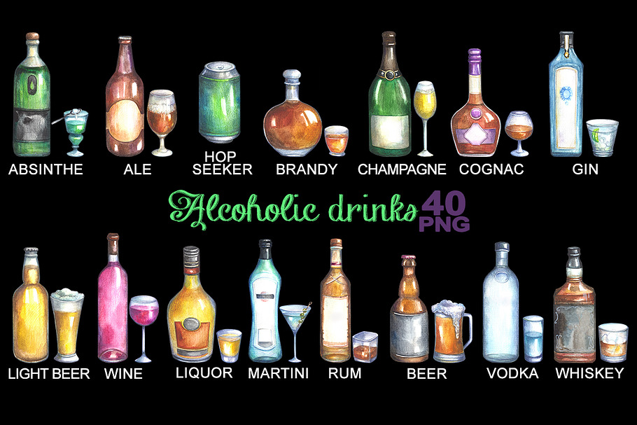 Alcoholic drinks cliparts