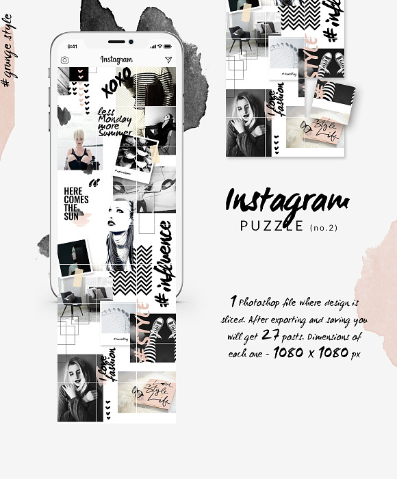 Instagram PUZZLE template - Grunge in Instagram Templates - product preview 3