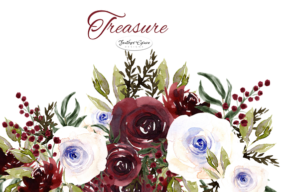 Burgundy Watercolor Florals  in Illustrations - product preview 4