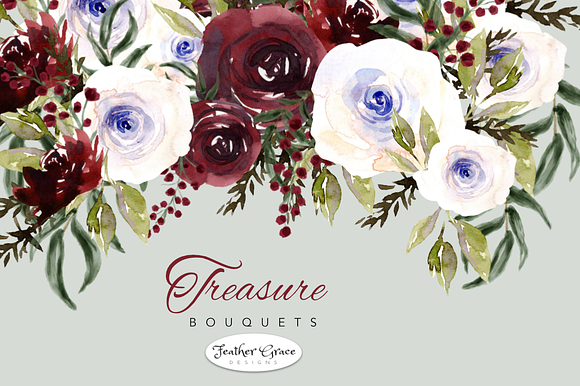 Burgundy Watercolor Florals  in Illustrations - product preview 6