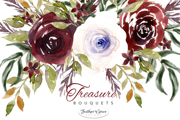 Burgundy Watercolor Florals  in Illustrations - product preview 7