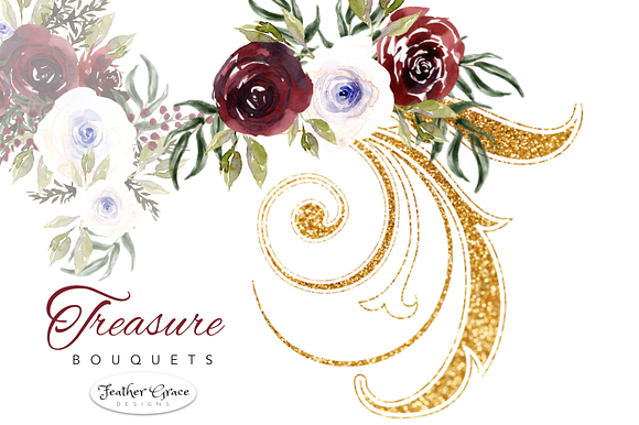 Burgundy Watercolor Florals  in Illustrations - product preview 8