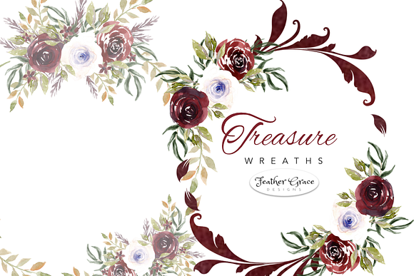 Burgundy Watercolor Florals  in Illustrations - product preview 10