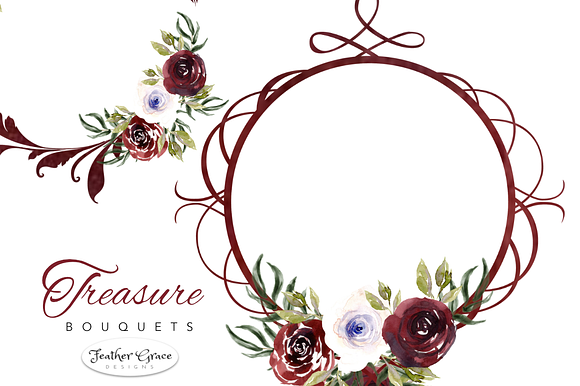 Burgundy Watercolor Florals  in Illustrations - product preview 11