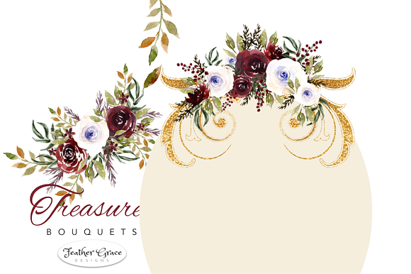 Burgundy Watercolor Florals  in Illustrations - product preview 12