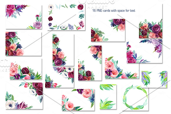 Watercolor flowers, hummingbirds in Illustrations - product preview 5