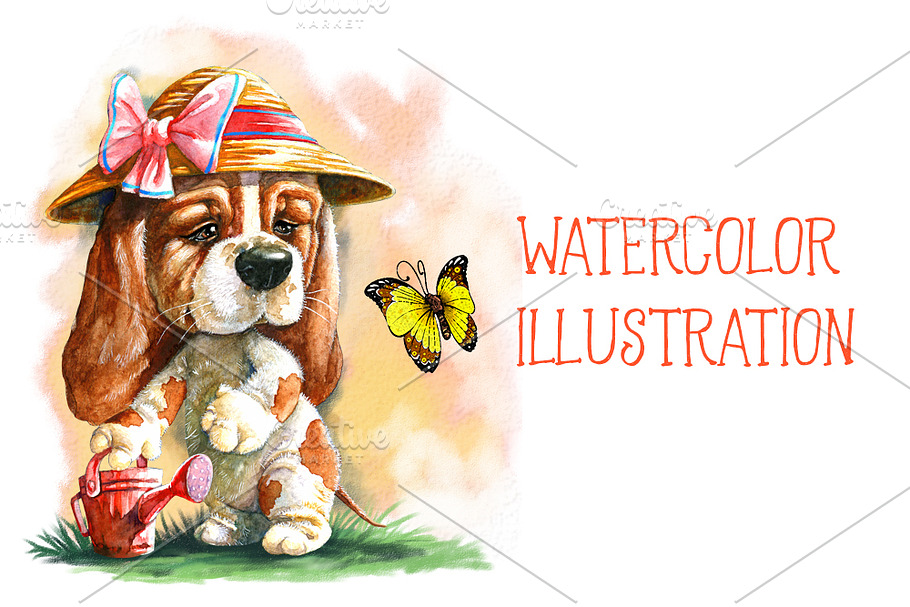 Dog and butterfly in Illustrations - product preview 8