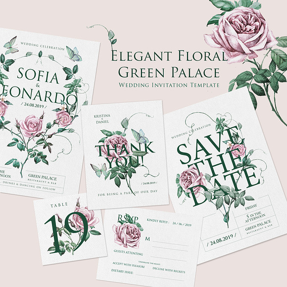 Green Palace Elegant Invita Template in Wedding Templates - product preview 5