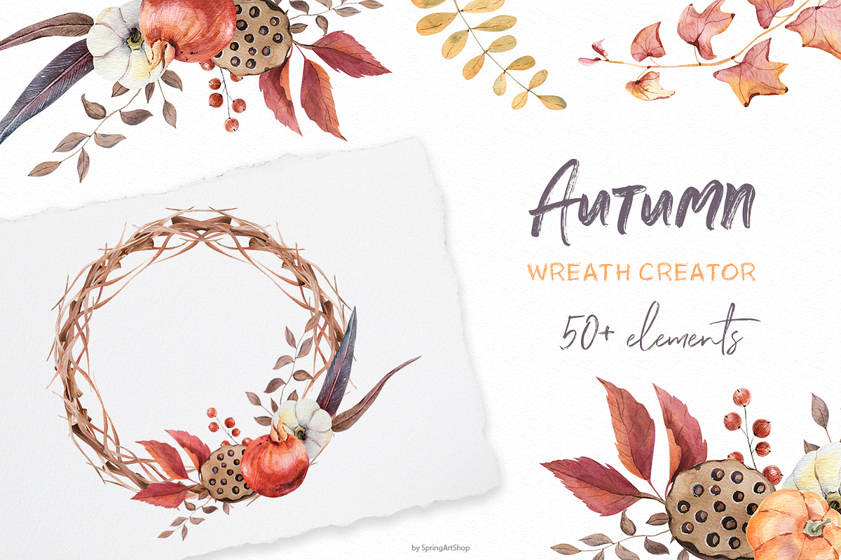 Autumn wreath creator in Illustrations - product preview 8