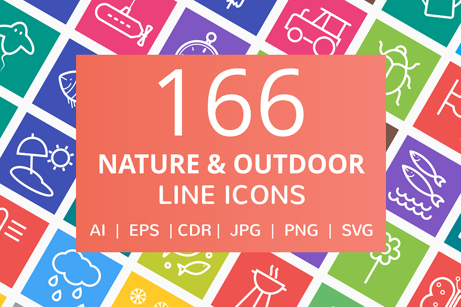 166 Nature & Outdoor Line Icons