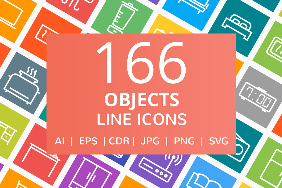 166 Objects Line Icons
