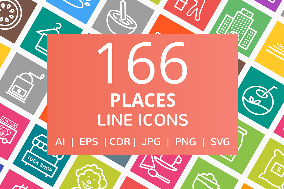 166 Places Line Multicolor B/G Icons