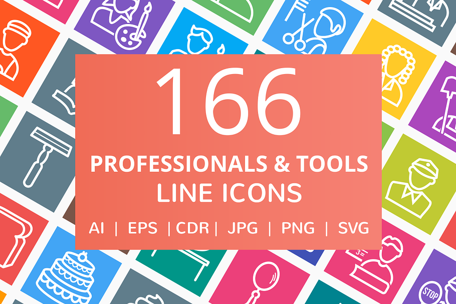 166 Professionals & Tools Line Icons