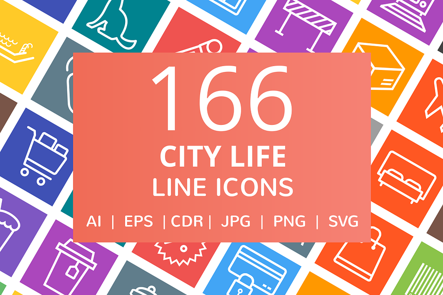 166 City Life Line Icons in Graphics - product preview 8