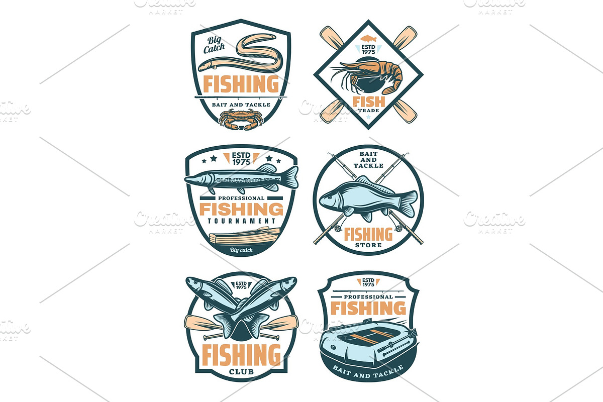 Fishing club and shop retro badges in Illustrations - product preview 8