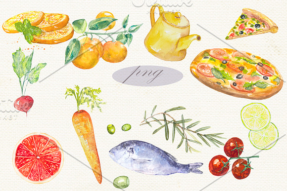 Fruit vegetables food watercolor in Illustrations - product preview 5