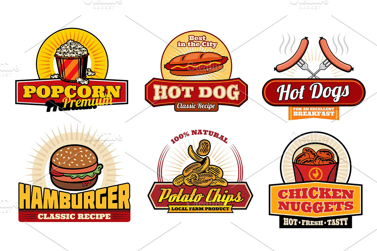 Fast food badges with snacks in Illustrations - product preview 8