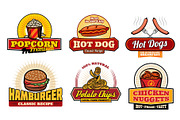 Fast food badges with snacks